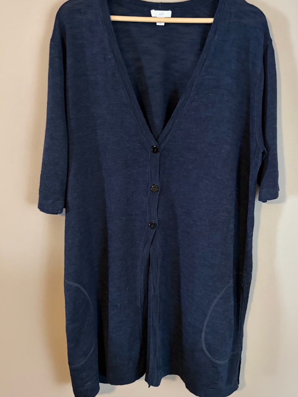 J. Jill Navy Button-Front Lightweight Cardigan linen large tall